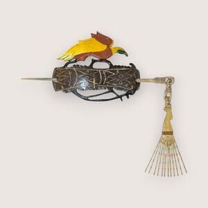 Vintage Wooden Hair Barrette Hand Carved Bird Accessory